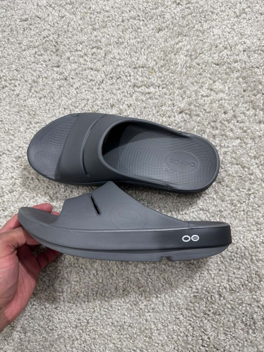 OOFOS OOahh Slide Sandal gray Recovery Comfort Shoes Women 9 Men 7